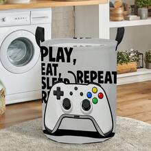 Game Controller Patterned Round Laundry Basket, Light Gray Storage Basket With Black Handles, Foldable Dirty Clothes And Toy Storage Bin, Suitable For Boys' Game Rooms, Bedrooms, And Home Storage - Grey Game Console - View 5