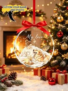 Personalized Watercolor Decor, Customized Photo Glass Decor, Couple Photo Decor, Wedding Keepsake, Christmas Decor, Christmas Family Gift And Christmas Tree Ornament - Multicolor - View 4