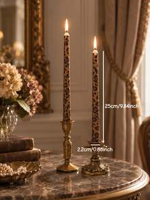 2/4 buah Lilin Panjang Tirus Motif Leopard Vintage, Lilin Panjang Tirus Motif Leopard, 0,86*9,84 Inci, Cocok Untuk Dekorasi Rumah, Makan Malam Romantis, Hiasan Meja, Penciptaan Suasana, dan Hadiah Suvenir - A - View 4
