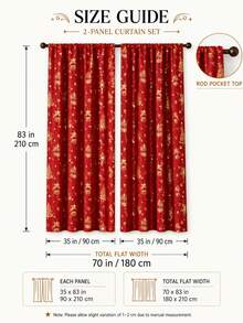 2pcs Red & Gold Christmas Curtains, Bell Tree Snowflake Decorative Pattern Holiday Curtains, Room Decor, Bedroom Decor, Home Decor, Christmas Decor, Christmas Home Decor, Living Room Christmas House Decor - C - View 8