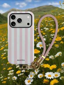GIIPPA 1件淺粉色與淺灰色白色條紋圖案設計，Phone 17 Pro Max 手機殼 + 手鍊，相容於 Phone 16 Pro Max、15 Pro Max、14 Pro Max，韓系高端時尚趣味手機殼，適用於 11/12/13/14/15/16 Pro Max Plus，男女皆宜的優雅設計，送給女友的完美禮物，適合聖誕節、情人節、復活節、婚禮季和生日！ - 淺粉色 - 查看 9
