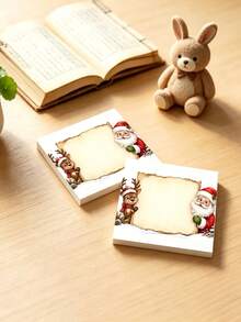 2pcs/100 Sheets Thick Leak-Proof Self-Adhesive Vintage Christmas Sticky Notes With Santa Claus And Reindeer Border, Smooth Writing And Tear-Resistant Pages, Suitable For Student Exam Grading, Office Memo And Diary Collage, Scrapbooking - Christmas Sticky Notes - View 4