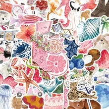 somoving 50pcs Creative Watercolor Diary Cute Style Stickers For Decorating Phone Cases, Notebooks, Luggage, Water Bottles, DIY Personalized Waterproof Stickers - Multicolor - View 1