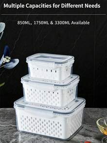 1/3 Food Strainer Basket, Household Sealed Refrigerator Storage Box With Strainer Basket And Lid, Suitable For Storing Various Fruits And Vegetables - White - View 7