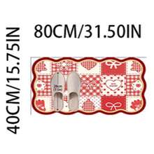 1pc Christmas Red & White Patchwork Shaped Doormat, Welcome Mat, Christmas Tree Bow Heart Plaid Carpet, Rug, Christmas Rug, Bedroom Carpet, Area Rug - Multicolor - View 13