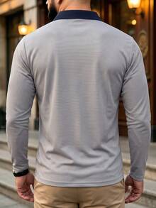 Men's Long Sleeve Polo T-Shirt, Solid Color Polo Shirt For Spring And Autumn, Daily Commute Work, Golf Sports Casual Wear Men's Top - Light Grey - View 5