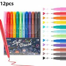 6/12/24pcs Glitter Soft Brush Pen, Colorful Calligraphy Soft Tip Highlighter, Shimmer Ink With Glitter, For Kids, Card Making, Doodling, Journaling - Multicolor - View 11