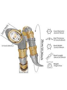 Đồng hồ thạch anh thiết kế độc đáo đầu rắn cho nữ, vòng tay cuff hở vân vảy rắn, đồng hồ thạch anh sáng tạo, quà tặng cho bạn gái (1 chiếc/bộ), không kèm hộp đồng hồ - Nhiều màu - Xem 3