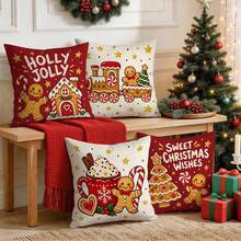 4pcs/1pc Christmas Gingerbread Man Pattern Pillow Case, Single-Sided Printed Pillow Case, Suitable For Living Room, Bedroom, Home Decor, All-Season Pillow Case - Multicolor - View 7