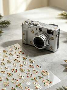 1pc Christmas Theme Decorative Stickers, Christmas Tree, Wreath, Snowflake, Bow, Star And Other Holiday Elements, Red Green Gold Color Scheme, Strong Holiday Atmosphere. Transparent Applicable To Tablets, Earphone Cases, Water Cups, Aromatherapy Containers, Phone Cases And Other Items To Give Them Christmas Holiday Visual Style, Wide Range Of Decorative Uses. - Gold Festive Christmas Stickers - View 3