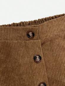 Tween Girls Tween Girl Autumn/Winter Brown Corduroy Button Decor A-Line Pastoral Versatile All-Match Casual Skirt - Khaki - View 3