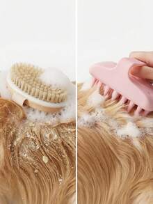 Handheld Soft Silicone Pet Bath Massage Brush With Handle Foaming Deshedding Grooming Cleaning Bristle Brush For Dogs Cats - Multicolor - View 4