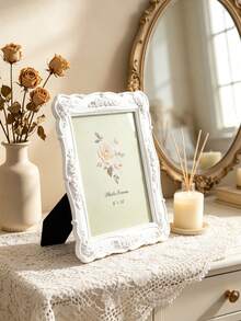 1PC European Style White Embossed Rose Photo Frame, Resin Material Desktop Warm Photo Display Frame, Picture Frame, Photo Frame, Decorative Frame, Suitable For Soft Decoration Ornaments, Desktop Decor, Wedding Gift, Bedroom Vanity Decor, Wedding Photo Memorial Photo Frame - White - View 4