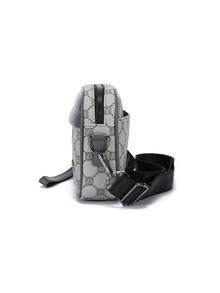 Men's Contrasting Color Patterned Horizontal Camera Bag With Multiple Compartments, Casual Travel Shoulder Crossbody Bag - Grey - View 8
