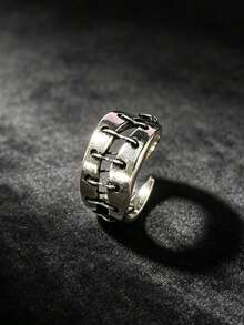 CIREY 1pc Asymmetrical Design Vintage Distressed Handmade Wire-Wrapped Dark Style Heavy-Duty Bound Ring, Unique Niche Bold Retro Versatile Single Ring Accessory - Bundle Ring - View 4