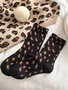 5/1 Pair/Set Women's Leopard Print Mid-Calf Socks, Comfortable Casual Breathable Moisture-Wicking Socks, Fun Novelty Gift Idea, Autumn - Multicolor - View 5