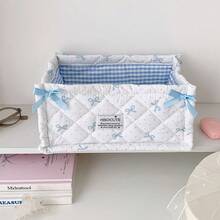 1pc Cute Bow Quilted Fabric Storage Basket Foldable Desktop Organizer Bin Two-Size Makeup Cosmetic Storage Box For Vanity Table Bedroom Home Decor - Multicolor - View 11