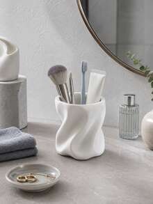 1pc Minimalist Toothbrush Cup, Creative Bathroom Rinse Cup, Can Store Toothbrush, Toothpaste And Makeup Brushes, Countertop Vanity Storage Rack, Oral Care Rinse Cup, Modern Bathroom Accessory, Suitable For Home, Dorm, Apartment And Guest Bathroom - Multicolor - View 6