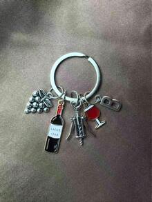 1 buah Gantungan Kunci Modis 26 Huruf untuk Pria dan Wanita, Gantungan Kunci Pembuka Botol Anggur Merah dengan Liontin Anggur - Hadiah Kreatif untuk Pecinta Anggur - Antique Silver - View 22