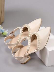 1 Pair Elegant Girls' High Heel Shoes, Exquisite Children's High Heel Sandals, Suitable For Banquets And Various Formal Occasions - Apricot - View 2