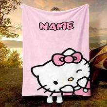 SANRIO 1pc Cartoon Pattern Customized Blanket, Customizable Personalized Name, Printed With Cartoon Pattern, Cute And Warm Style - Soft And Comfortable, Machine Washable, Suitable For Sofa, Living Room, Office, Chair - Perfect Gift For Family And Friends - Multicolor - View 3