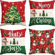 4Pcs Christmas Throw Pillow Covers, Xmas Tree Snowman Snowflake Pattern Decorative Cushion Cases For Sofa Couch Holiday Home Decor, Single Sided Print, Pillow Inserts Not Included - Red and Green - View 8