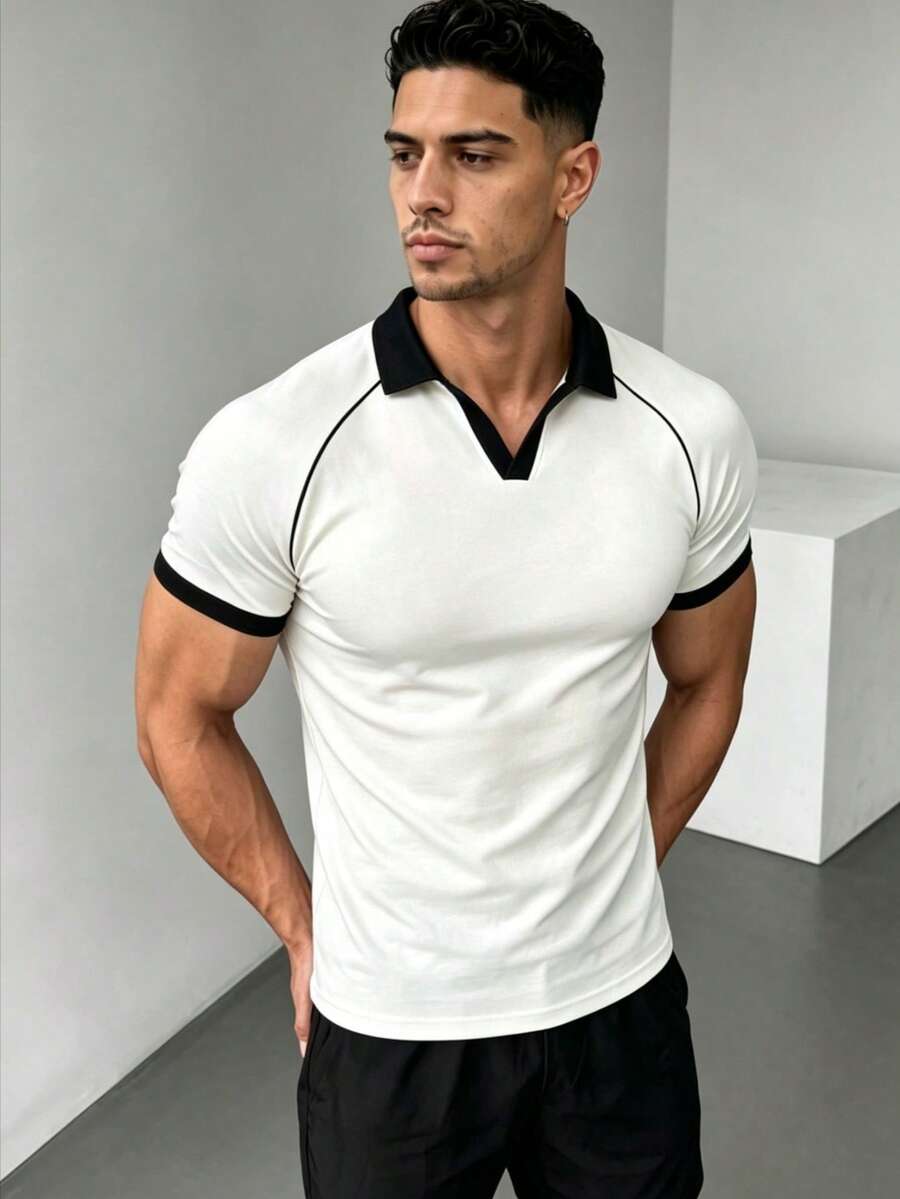 ZYNTH BALENO Men's Summer Fashion Letter Contrast Color Loose Raglan Sleeve Crew Neck Short Sleeve T-Shirt, Suitable For Gym, Outdoor Sports - White - View 1