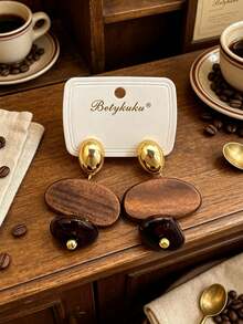 2pcs European And American Vintage Old Money Style Oval Textured Bead Pendant Earrings For Women And Girls, Daily Casual Party Jewelry Gift - Vintage Drop Earrings - View 14