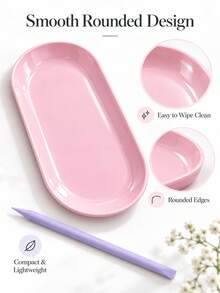 2pcs Nail Art Tool Storage Set, Oval Nail Art Storage Tray + Dual-Head Silicone Brush, Portable Lightweight Nail Artist Desktop Storage Box, Suitable For Gel Mixing, Nail Brushes, Nail Files, Tweezers, Nail Salon And Home Use - Multicolor - View 6