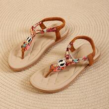 Colorful Woven Flat Toe-Ring Sandals For Women, Retro , Soft Bottom Comfortable Toe-Loop Roman Sandals - Rust Brown - View 8