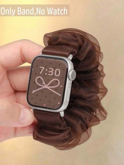 Compatible With Apple Watch Band Women 38/40/41/S11-42mm, 42/44/45/46/49, 1pc Soft Comfortable Breathable Woven Lace Scrunchie Elastic Brown Strap