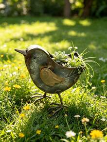 1pc Rustic Style Iron Bird-Shaped Flower Pot, Decorative Metal Bird-Shaped Planter, Flower Container, Unique Garden Statue Decoration, Vintage Metal Bird-Shaped Flower Pot, Decorative Iron Bird Flower Container, Suitable For Garden, Patio, Balcony, Lawn And Home Garden, Outdoor Yard And Indoor Desktop Plant Decoration, Succulent And Small Plant Planter - A - View 11