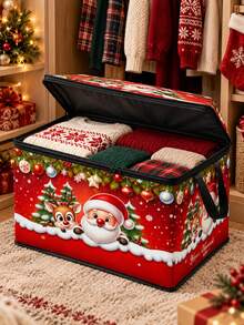 New Christmas Santa Claus Pattern Foldable Fabric Storage Box With Zipper Closure Lid And Dual Side Handles, Thick Wear-Resistant Oxford Cloth Dust-Proof Stackable Holiday Storage Bin, Large Capacity Collapsible Organizer For Christmas Decorations, Gift Wrapping Paper, Blankets, Pillows, Seasonal Home Decor, Wardrobe And Bedroom Clutter, Christmas Home Essential, Travel Essential - Multicolor - View 6