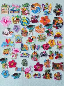10-20pcs/Set Pola Acak Tema Hawaii Patch Bordir Applique Aksesoris Pakaian DIY Tas Sepatu Topi Buku Catatan Stiker Dekorasi Rumah Stiker Dekorasi Rumah Warna Acak Patch Tempel Setrika Namun Menjahit Lebih Aman - gaya Hawaii - View 2
