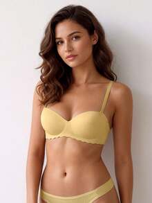 Women's Push-Up Bandeau Bra, Detachable Straps 2-Way Wear, Wavy Edge Non-Slip Wireless Bra - Yellow - View 4