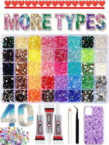40 Colors Flat Back Resin Rhinestone Set, 5.5mm Jelly Rhinestones, With B7000 Glue And Tools, All-In-One DIY Diamond Decoration Craft Kit, Jewelry Making Accessories, Women's Gift, Art Craft Supplies - Multicolor - View 1
