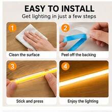 5.0m Flexible Uniform COB LED Light Strip - Equipped With 501 Button Switch And Adhesive Backing, Self-Adhesive Backplate For Easy Installation, Suitable For Cabinets, Home Decor, Halloween DIY Lighting And Office Decoration - Multicolor - View 8