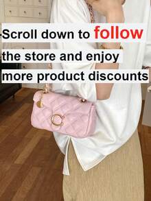 1pc Fashion New PU Square Bag Solid Color Versatile Chain Strap Women's Handbag - Pink - View 2