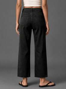 Women's Comfortable Slim-Fit Light Blue Straight-Leg Jeans - An Ideal Choice For Everyday Wear Casual Black Fall - Black - View 3