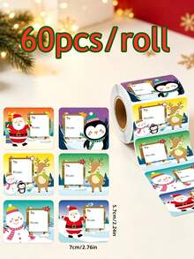 60pcs/Roll Christmas Gift Label Stickers, Self-Adhesive Name Labels For Gifts, Bags, Boxes, Wrapping Paper, Holiday Party Decorations, Christmas Gift Wrapping - Multicolor - View 3