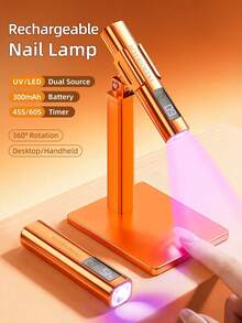1件可充電式UV LED美甲燈，適用於凝膠美甲，快速乾燥UV LED凝膠指甲油固化燈，美甲工具，可充電式美甲沙龍設備 - 橘色 - 查看 2
