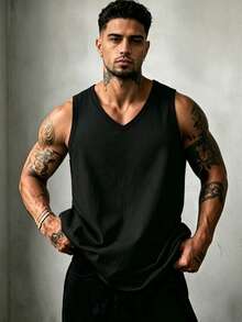 ZYNTH BALENO Men's Summer Casual V-Neck Sleeveless Vest, Suitable For Gym, Sports, Cycling, Running - Black - View 2