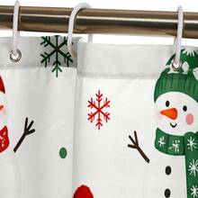 1pc/4pcs Cartoon Scarf Snowman Pattern Multifunctional Bathroom Decor Shower Curtain Set, Free 12 Hooks, Premium Holiday Atmosphere, Bathroom Mat, U-Shaped Rug And Round Toilet Lid Cover, Suitable For All Occasions, Bathroom Set - Cartoon Snowman Scarf - View 5