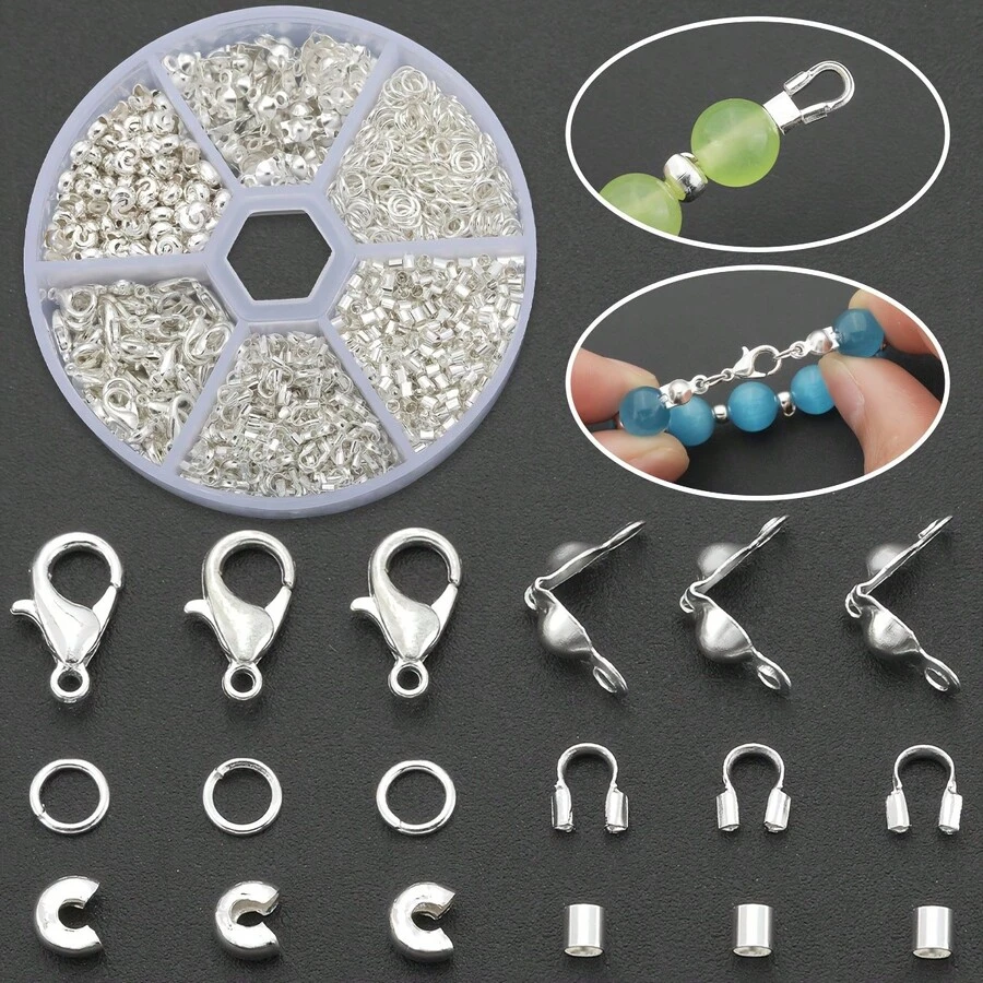 245pcs DIY Jewelry Clasps & Connectors Set, 6-Compartment Box, Suitable For Beaded Jewelry Making, Bracelets, Necklaces, Anklets, Open Jump Rings, Bead Connectors, Bag Charms, Jewelry Accessories, Handmade Craft Materials - Accessory Set - View 1