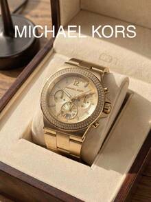 Michael Kors MK5386 Gold-Tone Rhinestone Women's Watch, Stainless Steel Band Chronograph Calendar Wristwatch, Gift Style - Gold - View 2