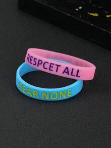 2pcs/Set RESPCET ALL+FEAR NONE Inspirational Sports Silicone Wristbands For Men - Pink + Blue - View 5