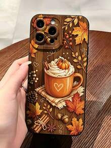 Fashionable Personalized Retro Autumn Maple Leaf & Pumpkin Pattern Black Creative Anti-Drop Phone Case, Compatible With IPhone18/18Pro/18ProMax/17/17Pro/17ProMax/16/16Pro/16ProMax/15/14/13/12/11 - Black - View 4