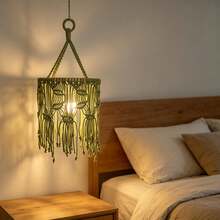 1 buah Kap Lampu Makrame Gaya Bohemian, Kap Lampu Gantung Dekorasi, Kap Lampu Gantung Anyaman Daun Hijau Buatan Tangan dengan Rumbai - Lampu Tidak Termasuk - Seperti yang ditunjukkan pada gambar - View 1