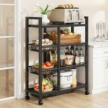 EZIFY Metal Rolling Kitchen Storage Rack With Spice Jars, Adjustable Cabinet Organizer, Space-Saving For Utensils/Pots/Pans, Dish Rack. - Black - 4-tier 4-basket - View 2