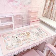 Cute Pink Cat Garden PU Leather Desk Mat, Sweet Kitten Rose Bow Print Large Mouse Pad, Waterproof Non-Slip Table Protector, Kawaii Aesthetic Keyboard Pad For Girls Gaming Study Decor - View 2